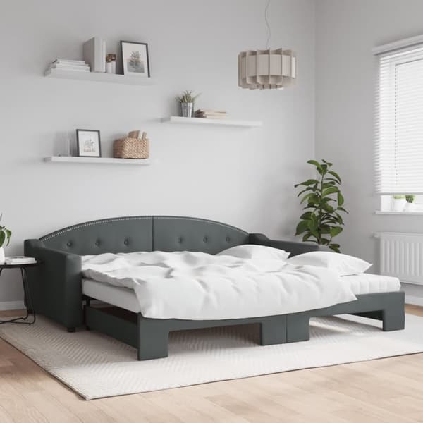 vidaXL daybed med udtræk og madras 100x200 cm stof mørkegrå