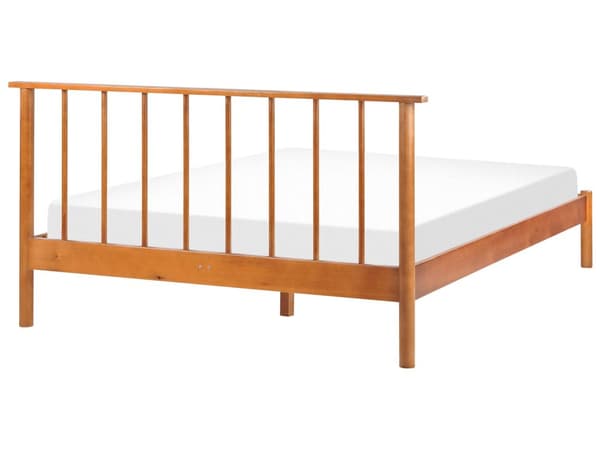Sänky 140 x 200 cm mänty puinen ruskea sälepohja minimalistinen rustiikki tyyli