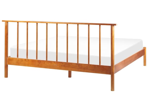 Sänky 160 x 200 cm mänty puinen ruskea sälepohja minimalistinen rustiikki tyyli