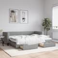 Miniatyrbillede 11 af 11: vidaXL daybed med udtræk og skuffer 80x200 cm stof lysegrå