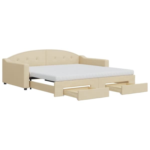 vidaXL daybed med udtræk og skuffer 100x200 cm stof cremefarvet