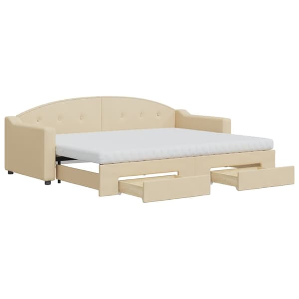 vidaXL daybed med udtræk og skuffer 80x200 cm stof cremefarvet