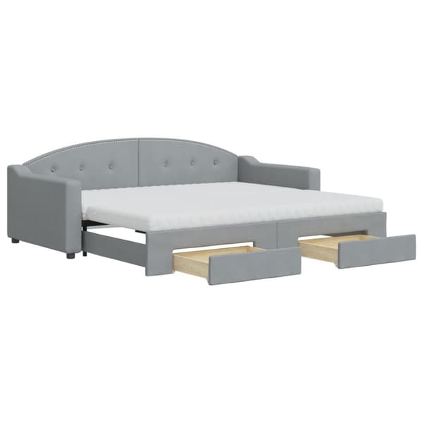 vidaXL daybed med udtræk og skuffer 90x200 cm stof lysegrå