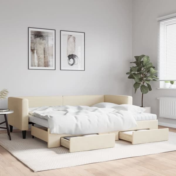 vidaXL daybed med udtræk og skuffer 80x200 cm stof cremefarvet