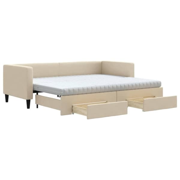 vidaXL daybed med udtræk og skuffer 80x200 cm stof cremefarvet