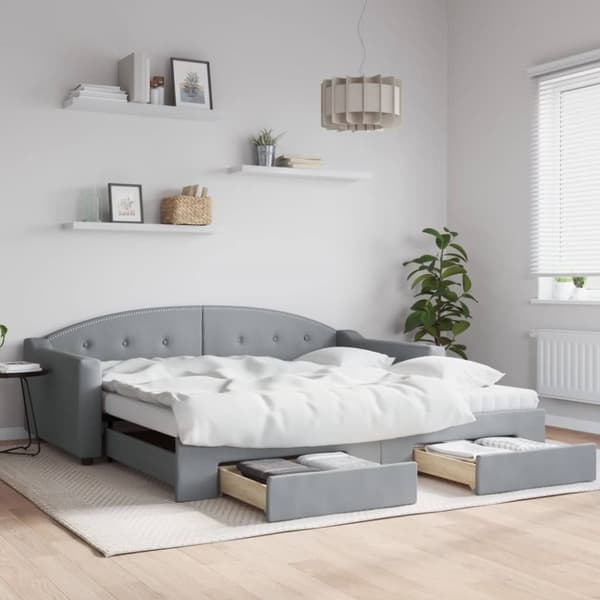 vidaXL daybed med udtræk og skuffer 100x200 cm stof lysegrå