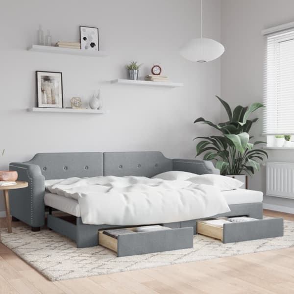 vidaXL daybed med udtræk og skuffer 100x200 cm stof lysegrå
