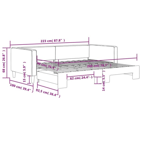 vidaXL daybed med udtræk 90x200 cm stof mørkegrå