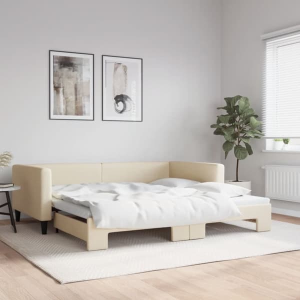 vidaXL daybed med udtræk 100x200 cm stof cremefarvet