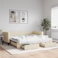 Miniatyrbillede 11 af 11: vidaXL daybed med udtræk og skuffer 100x200 cm stof cremefarvet