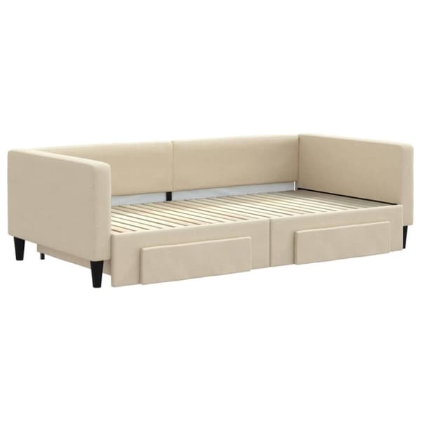 vidaXL daybed med udtræk og skuffer 100x200 cm stof cremefarvet