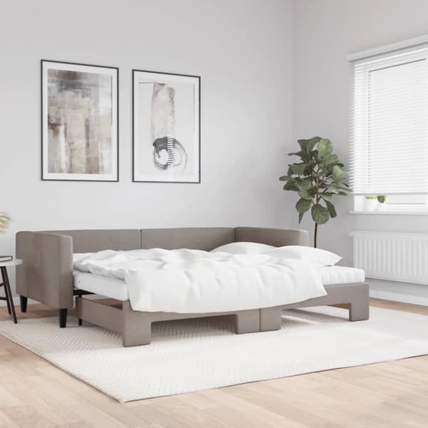 vidaXL Dagbädd utdragbar med madrasser taupe 90x200 cm tyg