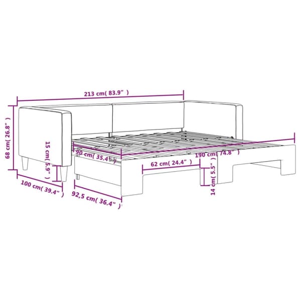 vidaXL daybed med udtræk 90x190 cm stof lysegrå