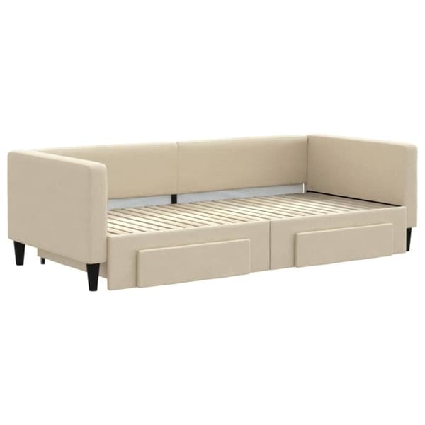 vidaXL Dagbädd utdragbar med lådor gräddvit 90x200 cm tyg