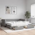 Miniatyrbillede 1 af 11: vidaXL daybed med udtræk og skuffer 100x200 cm stof lysegrå