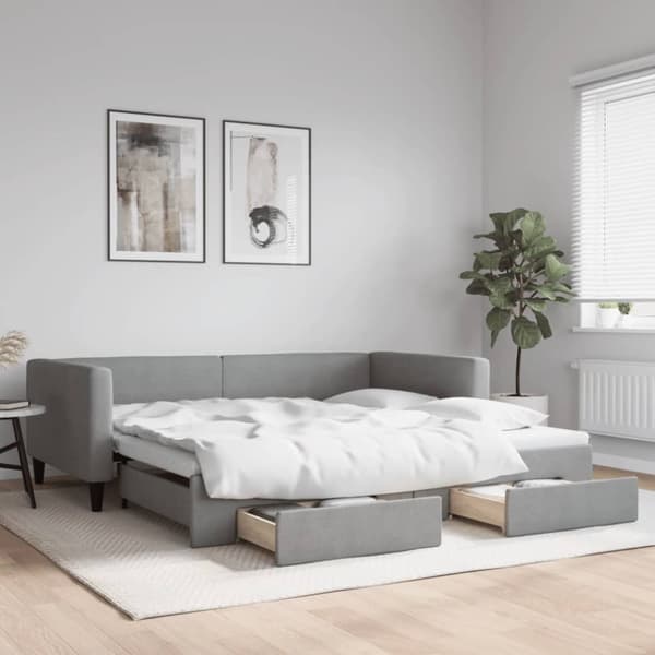 vidaXL daybed med udtræk og skuffer 100x200 cm stof lysegrå