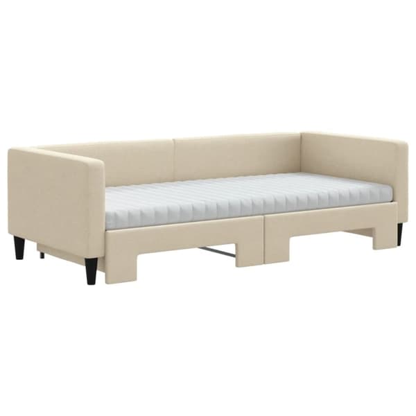 vidaXL Dagbädd utdragbar med madrasser gräddvit 90x200 cm tyg
