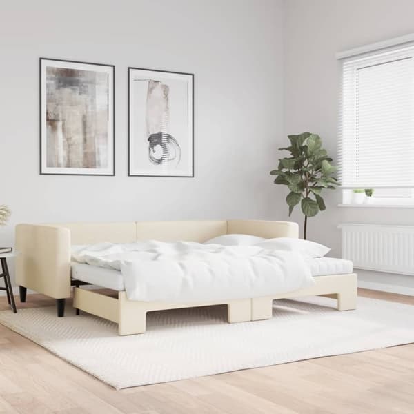 vidaXL daybed med udtræk og madras 90x200 cm stof cremefarvet