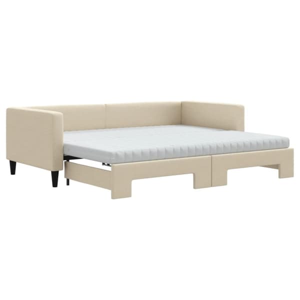 vidaXL daybed med udtræk og madras 90x200 cm stof cremefarvet