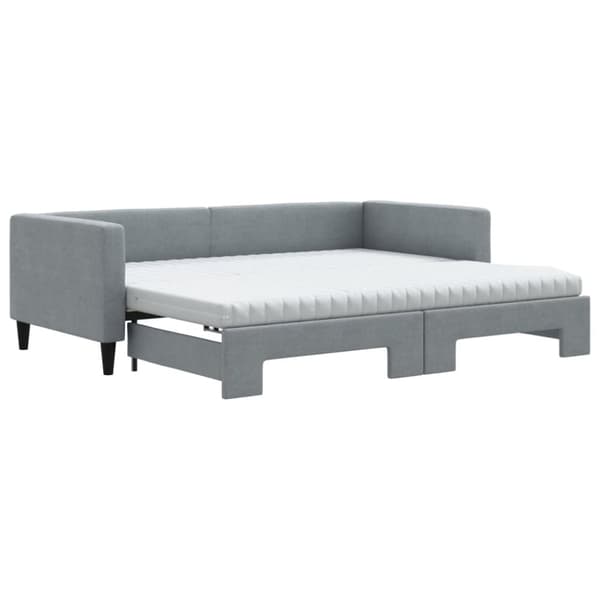 vidaXL Dagbädd med extrabädd och madrasser ljusgrå 90x190 cm tyg