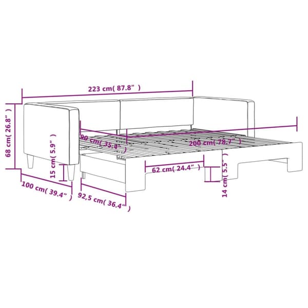 vidaXL Dagbädd utdragbar gräddvit 90x200 cm tyg