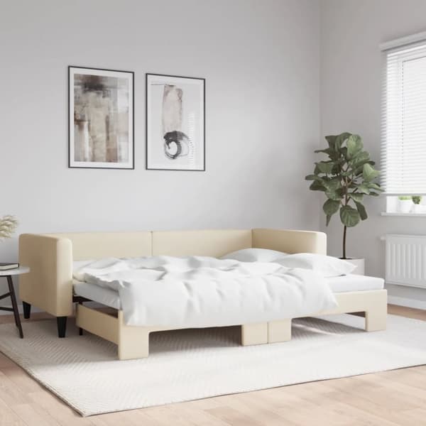vidaXL Dagbädd utdragbar gräddvit 90x200 cm tyg