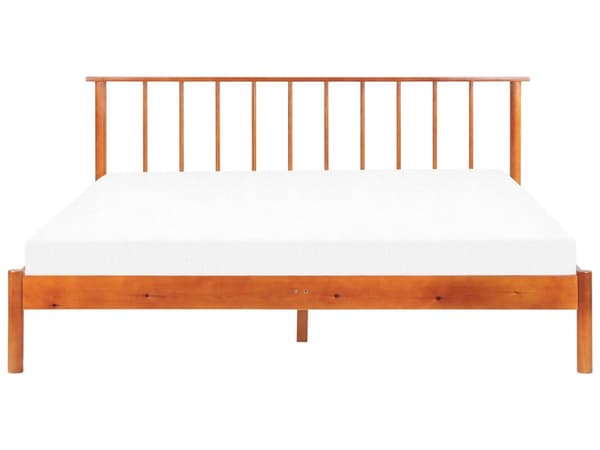 Lys fyrretræsramme seng 180 x 200 cm med lamelhovedgærde dobbeltseng minimalistisk rustik stil
