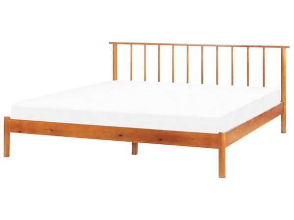 Lys fyrretræsramme seng 180 x 200 cm med lamelhovedgærde dobbeltseng minimalistisk rustik stil