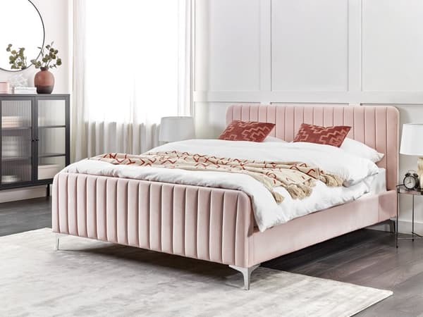 Dobbeltseng Rosa Fløyel 160 x 200 cm Sengegavl Metallben Moderne design Sengeramme Soverom