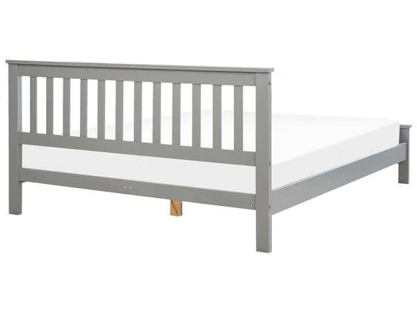 Sängram Grå Tall Trä Dubbelsäng 160 x 200 cm Lamellbotten Skandinavisk traditionell stil Sovrum