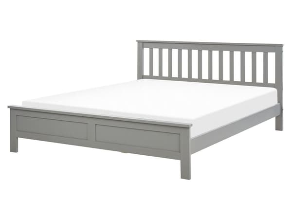 Sängram Grå Tall Trä Dubbelsäng 160 x 200 cm Lamellbotten Skandinavisk traditionell stil Sovrum
