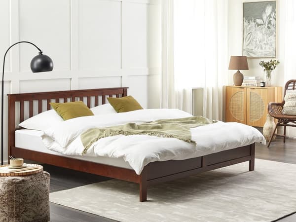 Seng med ramme mørkt træ træramme 180 x 200 cm lavt hovedgærde minimalistisk traditionelt design