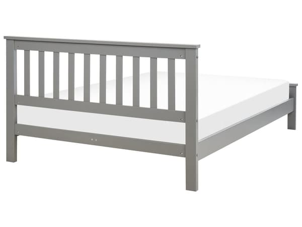 Seng med ramme grå træramme 140 x 200 cm lavt hovedgærde minimalistisk traditionelt design