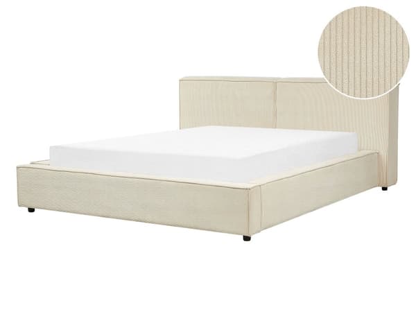 Dobbeltseng Beige Fløjl 160 x 200 cm Moderne To Mands Sengestel Blød Sengegavl Seng Retro Sengeramme Design