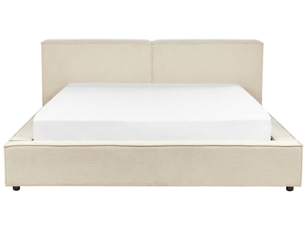 Dobbeltseng Beige Fløjl 180 x 200 cm Moderne To Mands Seng Blød Sengegavl Sengestel Retro Sengeramme Design