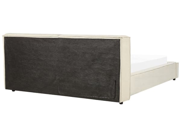 Dobbeltseng Beige Fløjl 180 x 200 cm Moderne To Mands Seng Blød Sengegavl Sengestel Retro Sengeramme Design