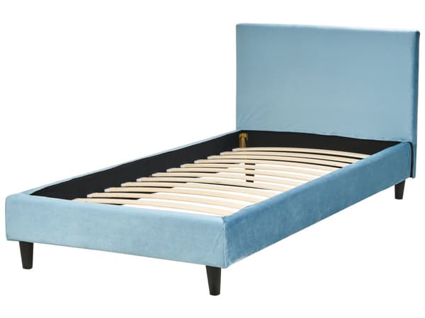 Sänky vaaleansininen 90 x 200 cm samettiverhoilu sälepohja irrotettava päällinen minimalistinen