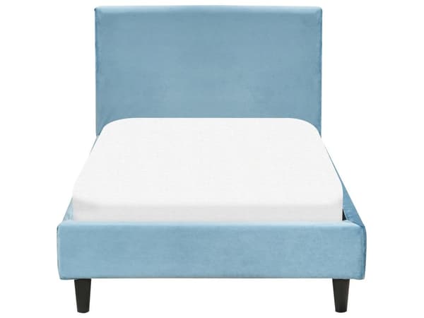 Sänky vaaleansininen 90 x 200 cm samettiverhoilu sälepohja irrotettava päällinen minimalistinen