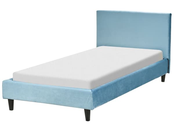 Sänky vaaleansininen 90 x 200 cm samettiverhoilu sälepohja irrotettava päällinen minimalistinen