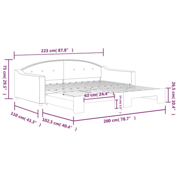 vidaXL Dagbädd utdragbar ljusgrå 100x200 cm tyg