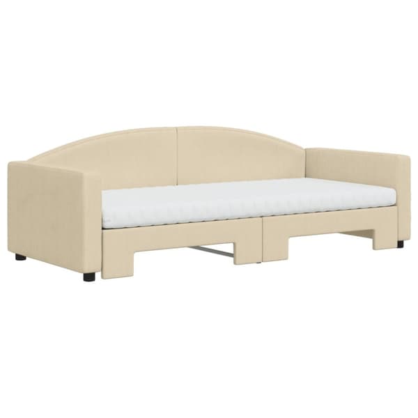 vidaXL Dagbädd utdragbar med madrasser gräddvit 90x200 cm tyg