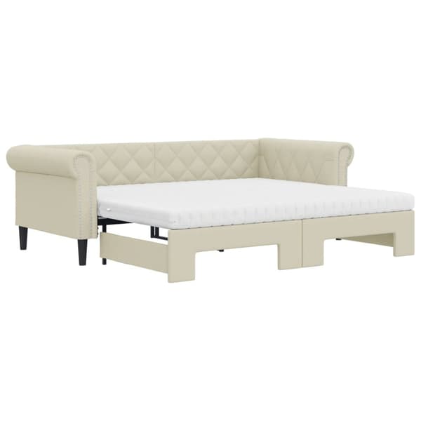 vidaXL Dagbädd utdragbar med madrasser gräddvit 90x200 cm konstläder