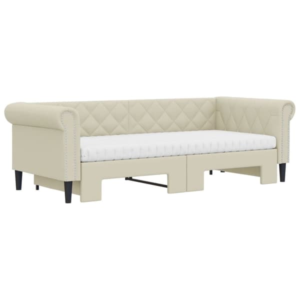 vidaXL Dagbädd utdragbar med madrasser gräddvit 90x200 cm konstläder