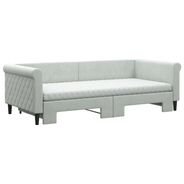 vidaXL Dagbädd utdragbar med madrasser ljusgrå 90x200 cm sammet