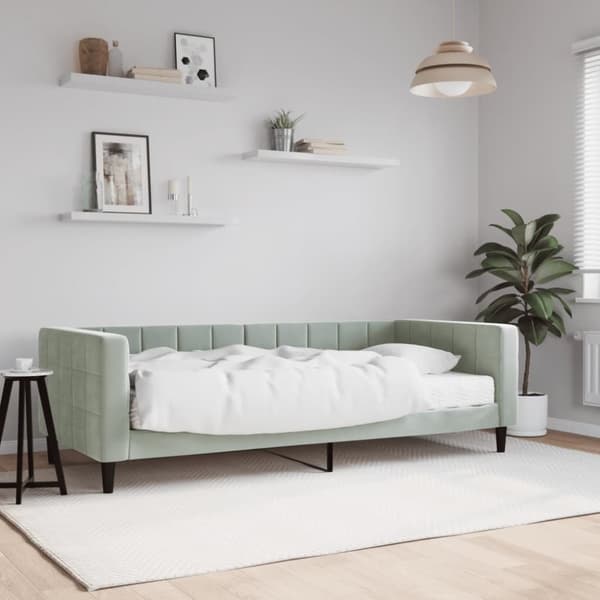 vidaXL Dagbädd med madrass ljusgrå 90x190 cm sammet