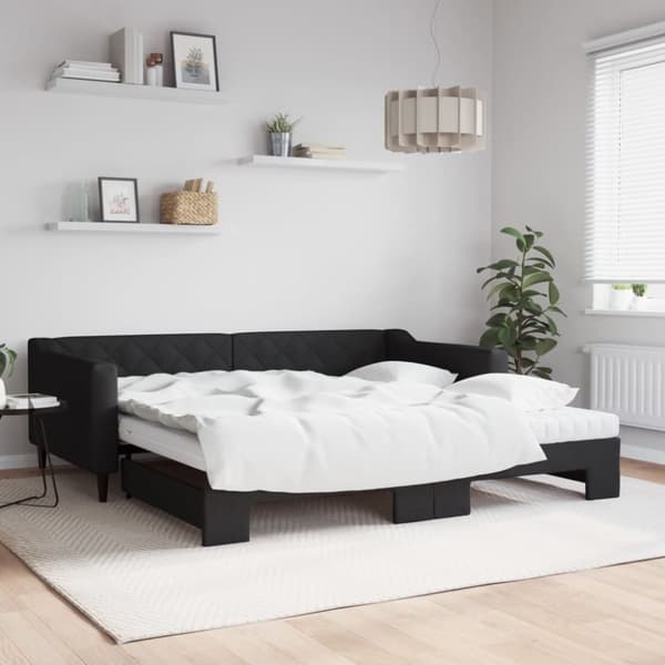 vidaXL Dagbädd med extrabädd och madrasser svart 100x200 cm tyg