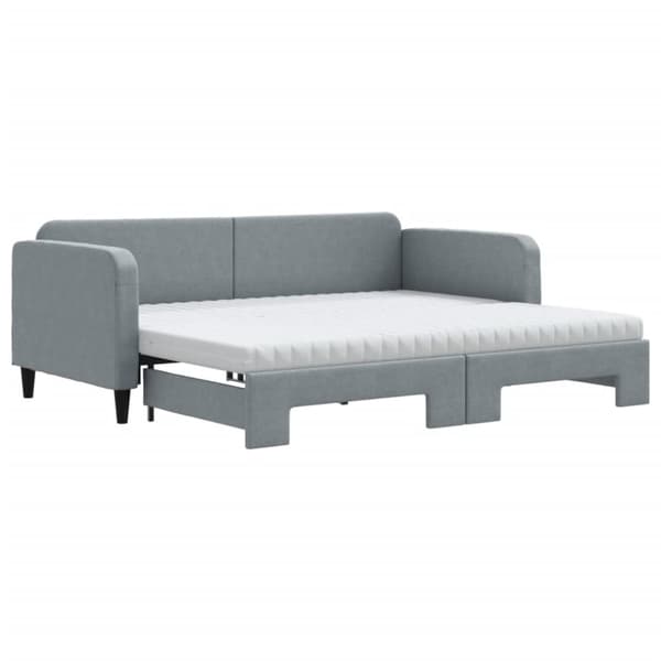 vidaXL Dagbädd utdragbar med madrasser ljusgrå 90x200 cm tyg