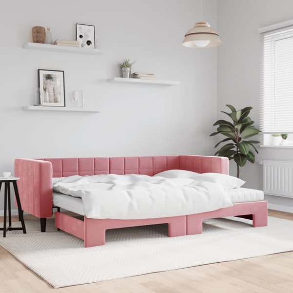 vidaXL Dagbädd med madrasser utdragbar rosa 80x200 cm sammet