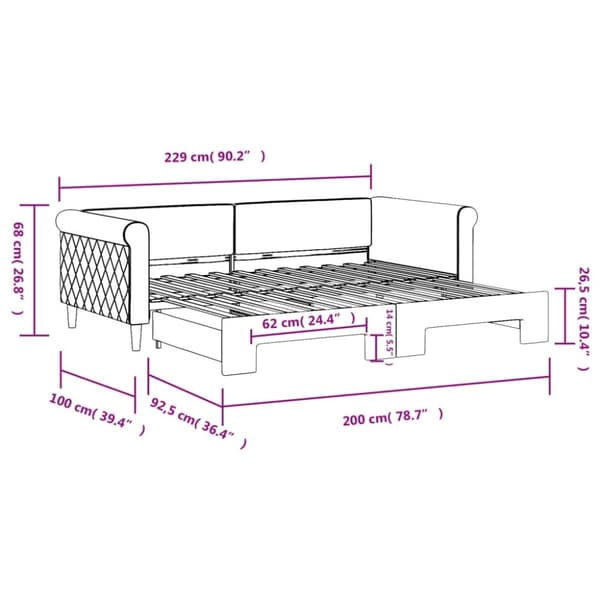 vidaXL Dagbädd utdragbar gul 90x200 cm sammet