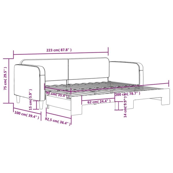vidaXL Dagbädd utdragbar gräddvit 90x200 cm tyg